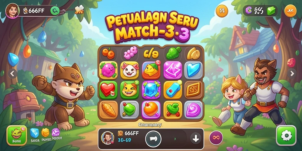 Tampilan gameplay seru di 666FF dengan momen mencocokkan elemen.