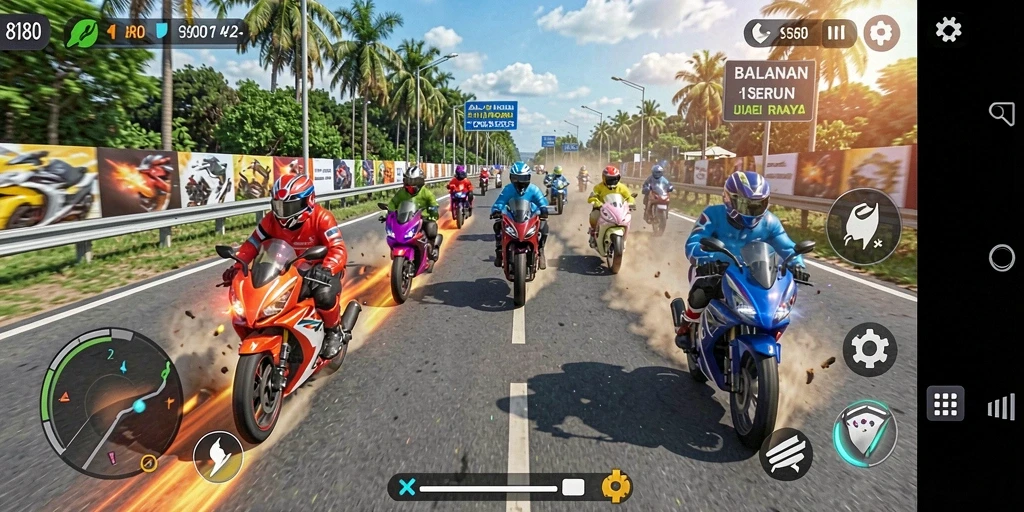 Gameplay seru dalam balapan motor di 8180.