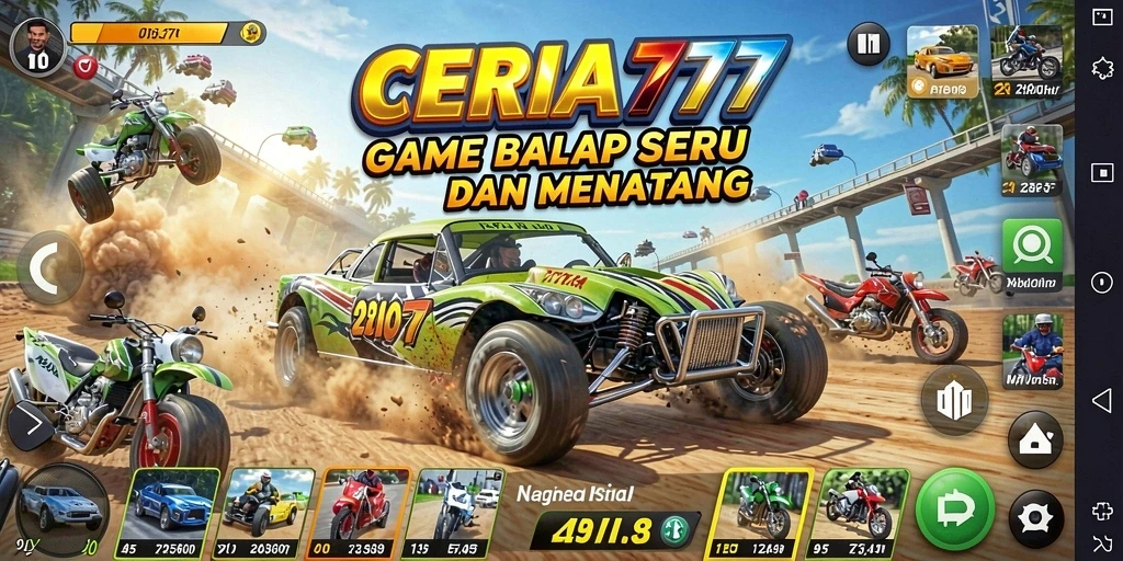 Screenshot CERIA777 menunjukkan aksi balap seru dengan mobil melaju kencang.