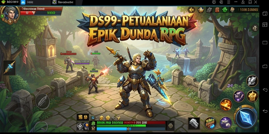 Tangkapan layar gameplay DS99 menampilkan pertempuran epik di dunia RPG yang luas.
