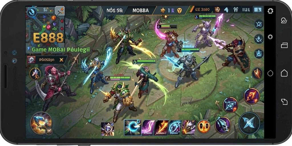 Screenshot gameplay E88 yang menampilkan pertarungan seru di arena MOBA.