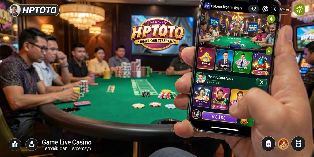Tampilan gameplay HPTOTO dengan dealer profesional dan suasana kasino yang nyata.