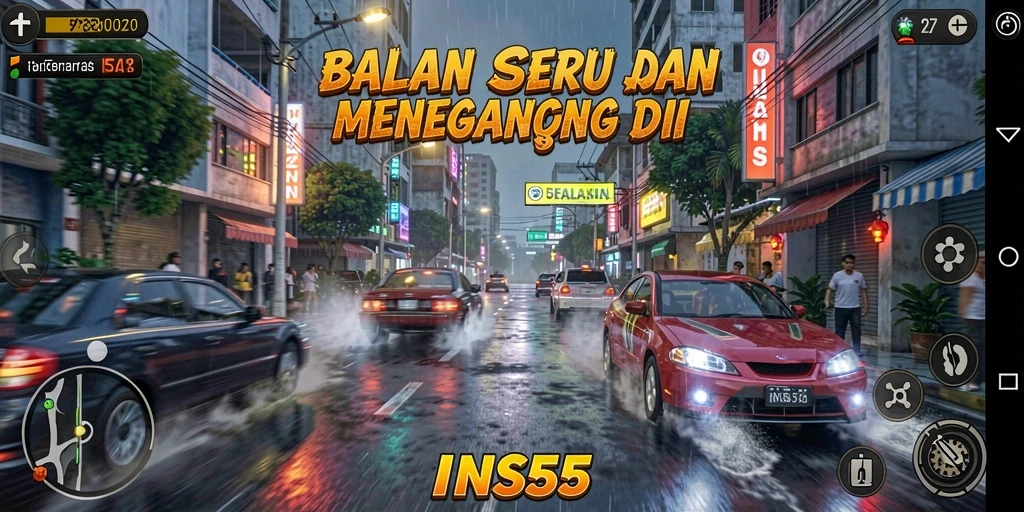 Screenshot gameplay INS55 menampilkan balapan yang lebih mendebarkan.