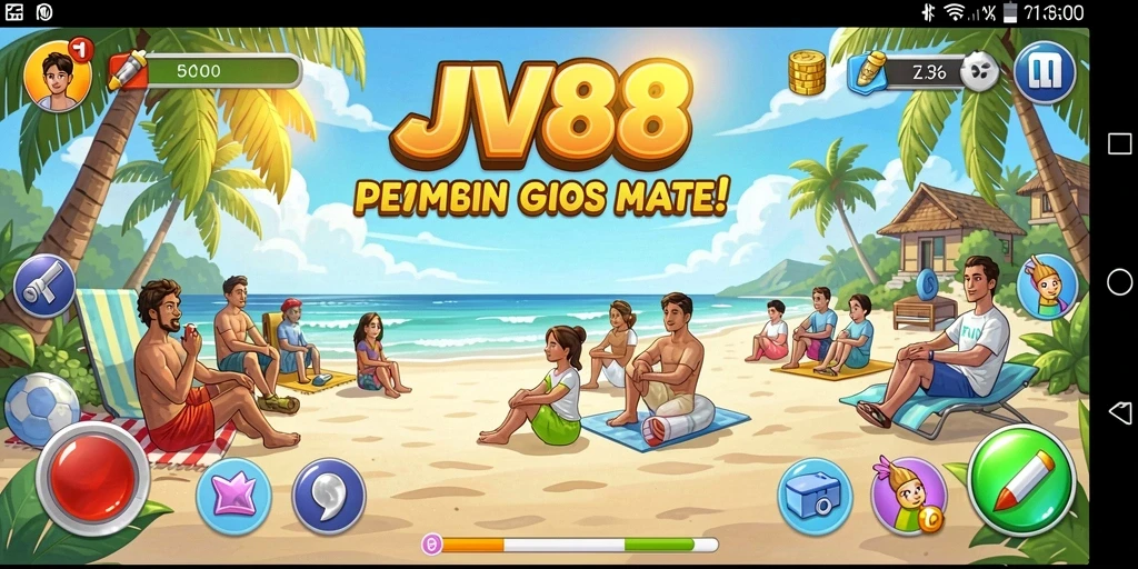 Screenshot yang menunjukkan gameplay santai dan penuh warna dari JV88.
