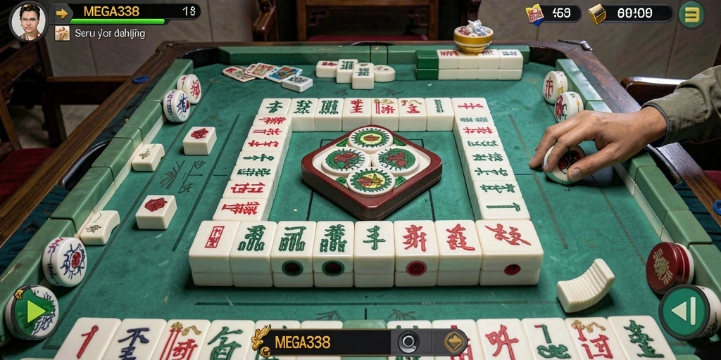 Screenshot gameplay MEGA338 yang menarik dengan tampilan ubin Mahjong.
