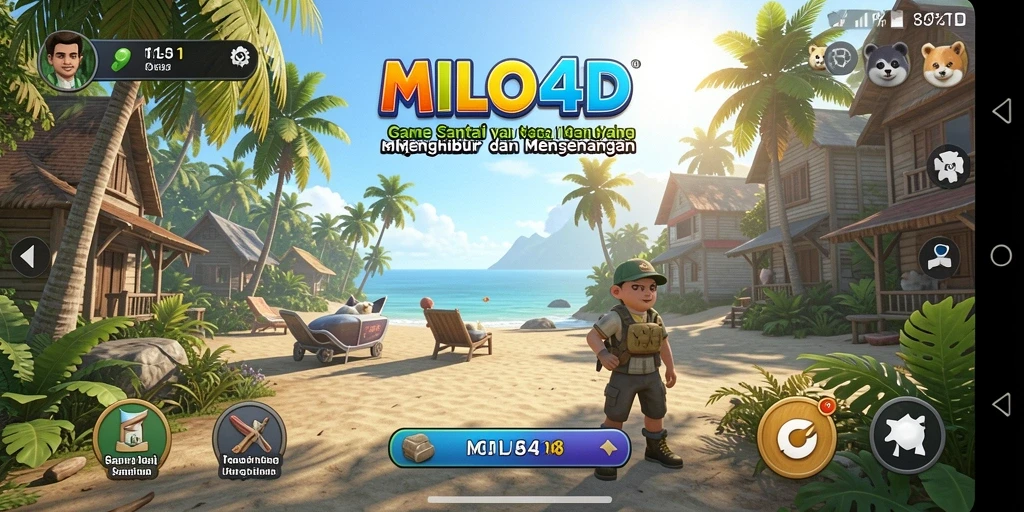 Tangkapan layar gameplay <strong>MILO4D</strong> menampilkan suasana seru dan karakter lucu.