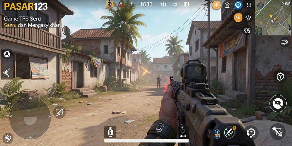 Screenshot gameplay PASAR123 menunjukkan aksi tembak-menembak yang mendebarkan.