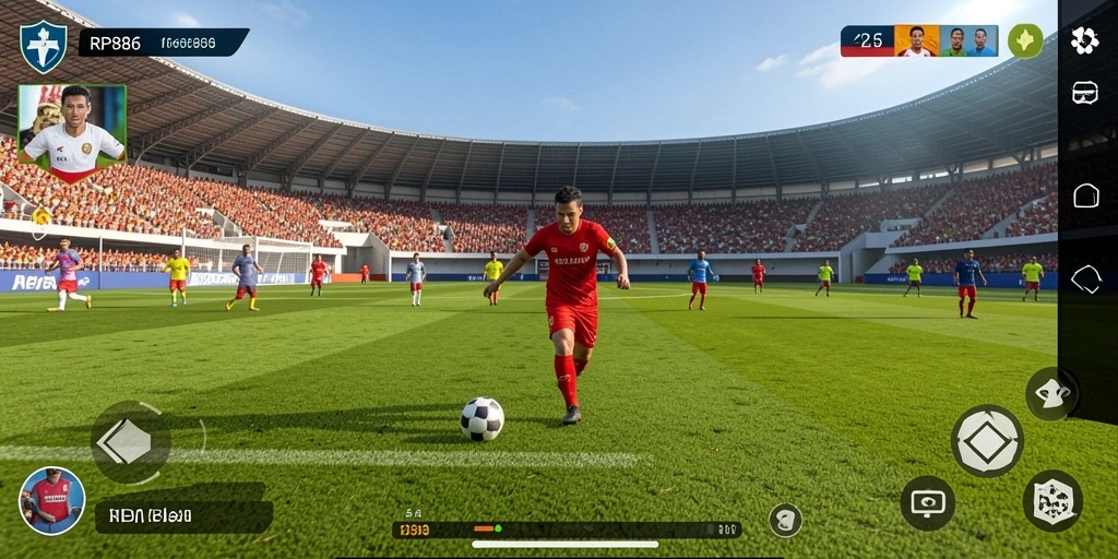 Tampilan gameplay <strong>RP886</strong> dengan suasana stadion yang meriah.