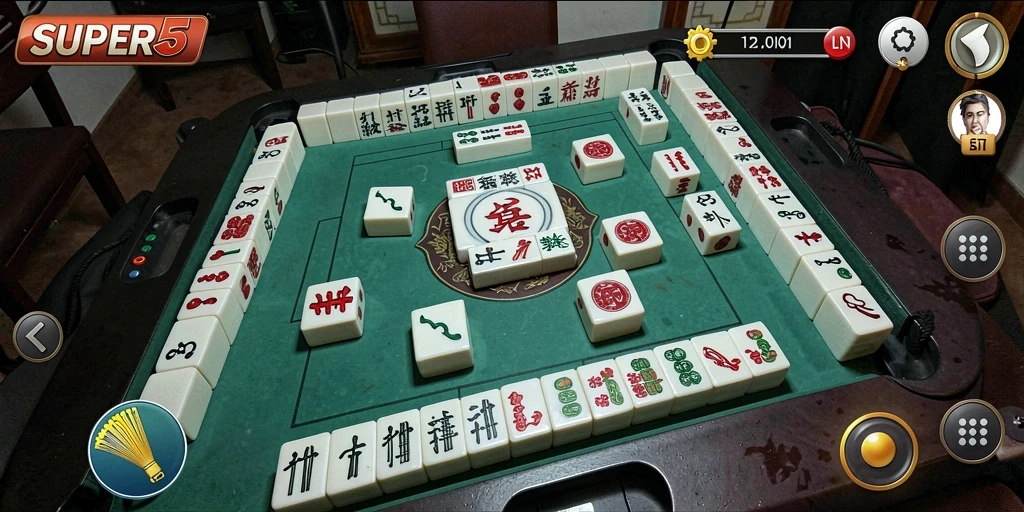 Tampilan menarik dari gameplay Mahjong di SUPER5.
