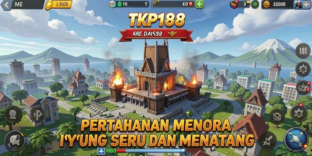 Tampilan gameplay TKP188 dengan aksi pertahanan menara yang mendebarkan.