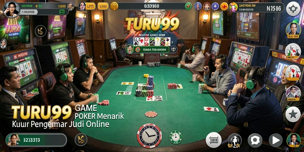 Tampilan gameplay seru TURU99 dengan pemain berkompetisi dalam Poker.